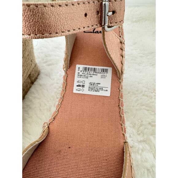 Clarks Rose Gold Leather Espadrille Wedge Sandals – Women’s 9 – NWOT - Picture 2 of 12